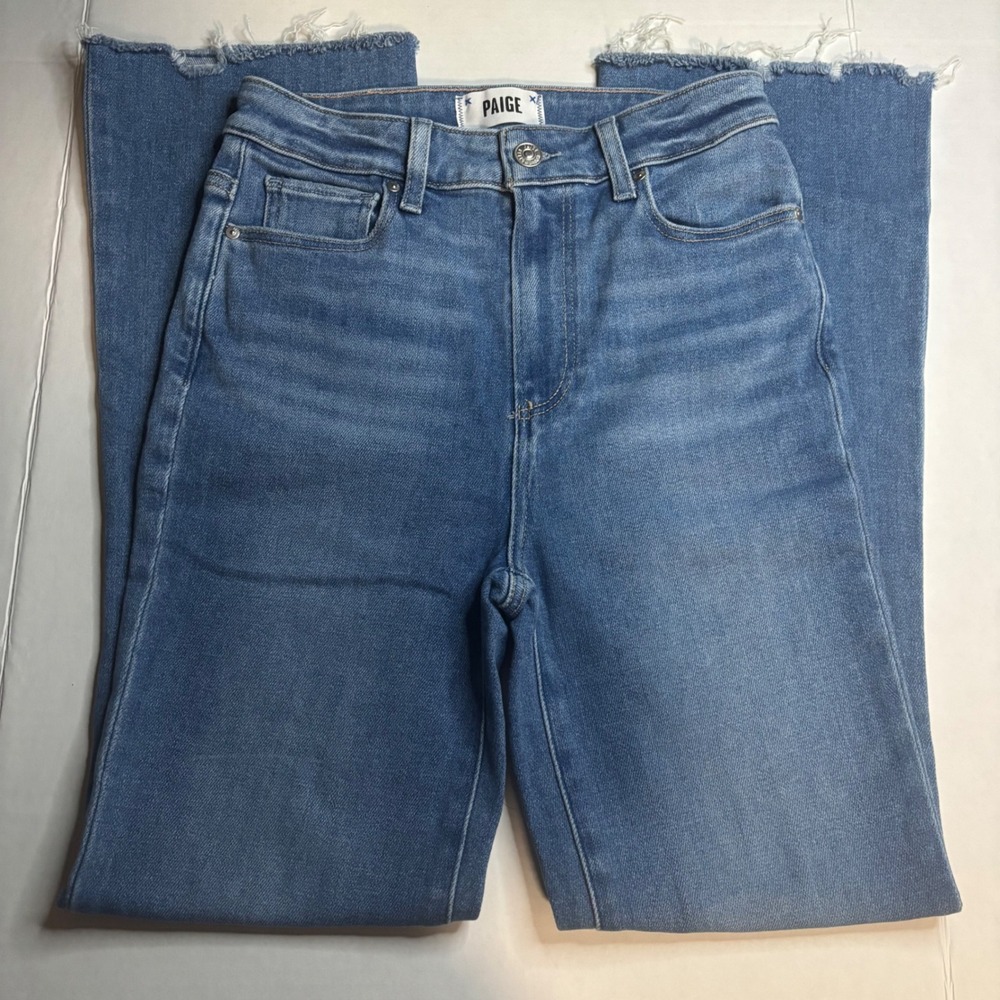 PAIGE Claudine High Rise Ankle Flare Raw Hem Jeans Blue Size 26